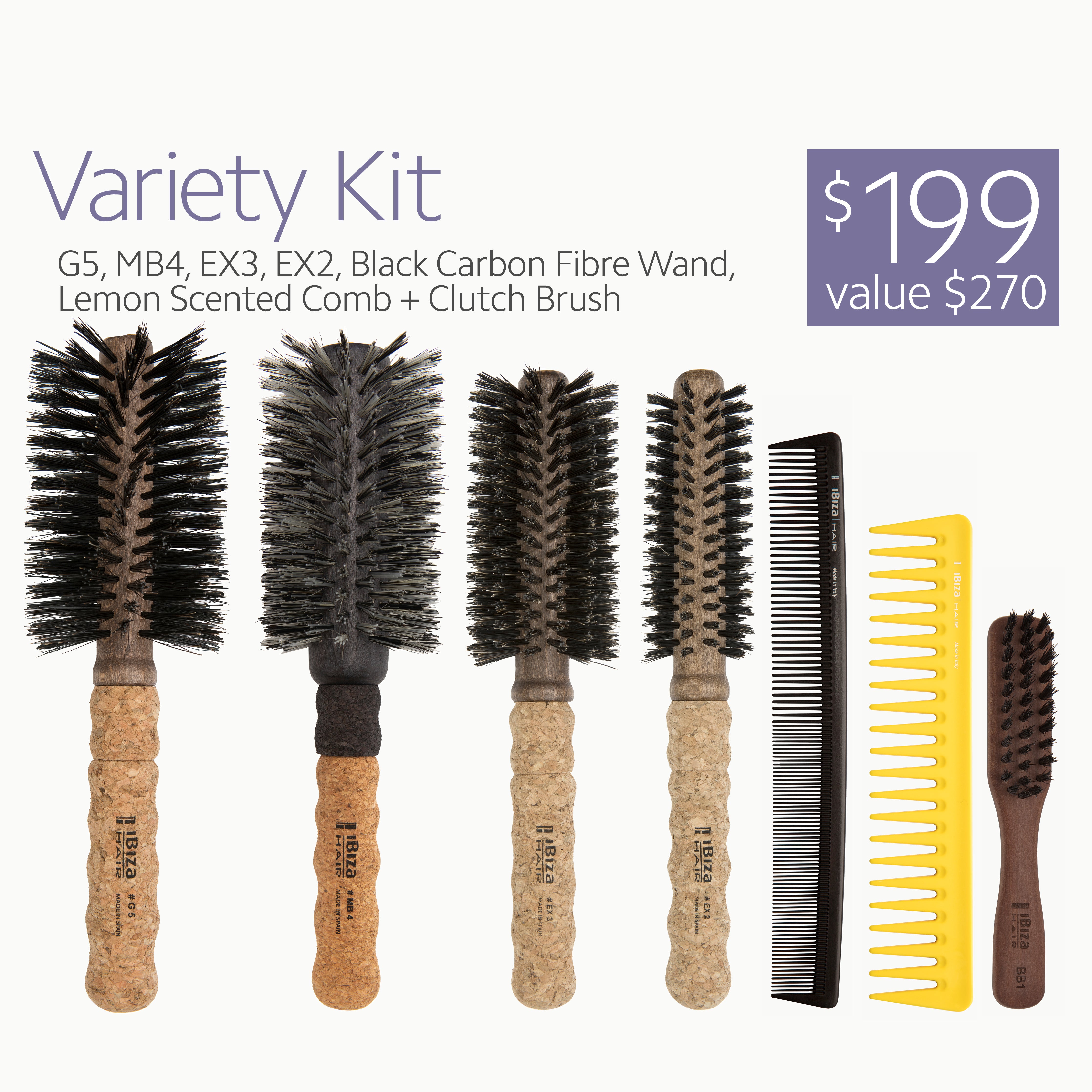 Ibiza Hair Variety Kit brosses rondes sanglier 7 pièces