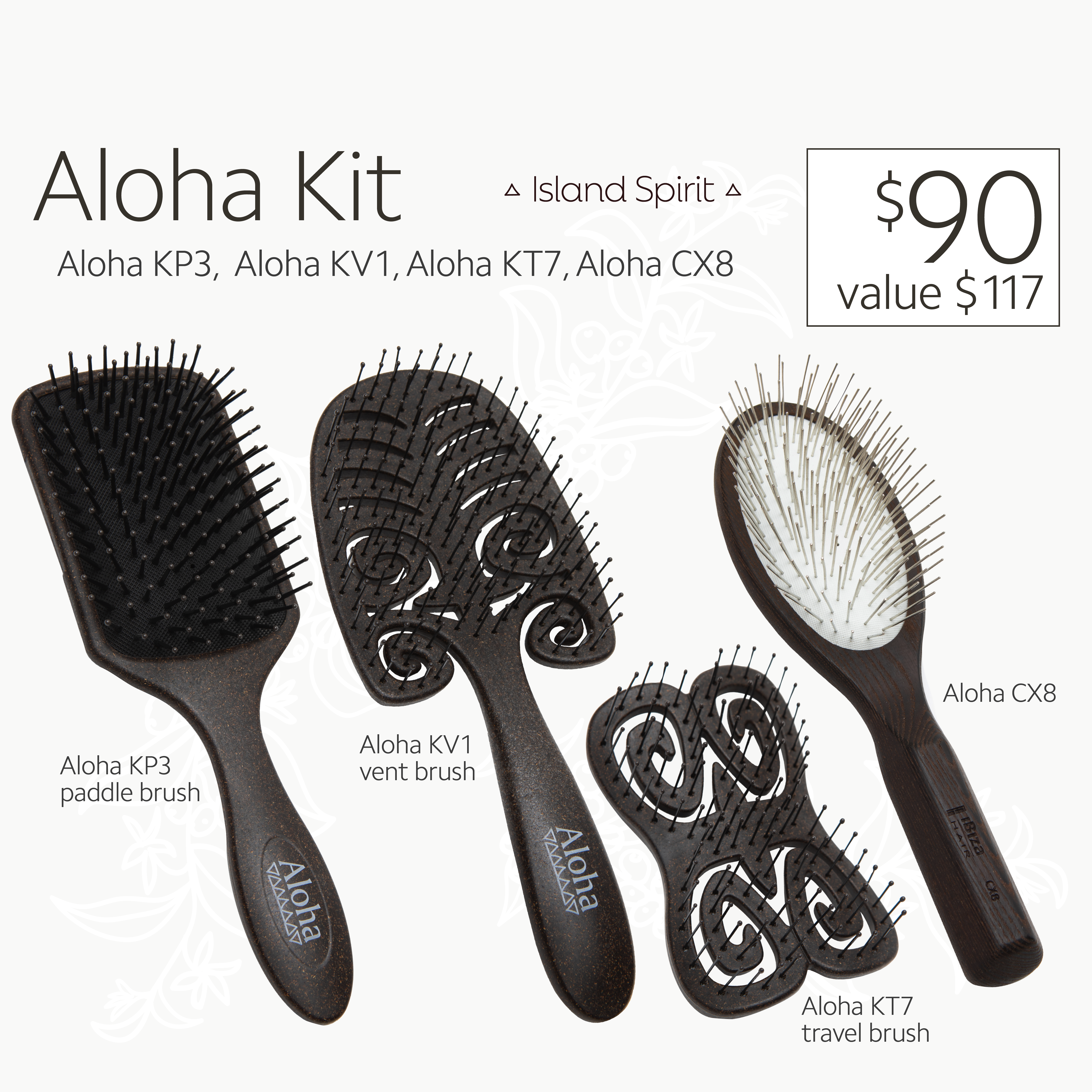 Ibiza Hair Aloha Kit 4 brosses paddle vent voyage