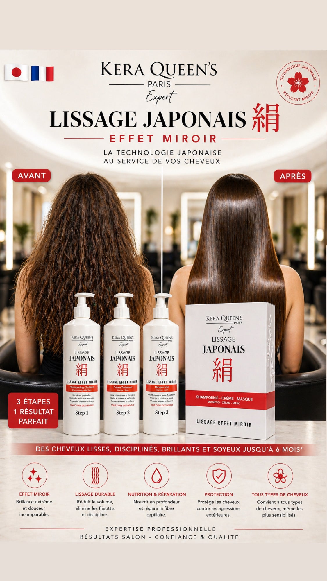 Kera Queen's Lissage Japonais kit 3x1L lissant durable