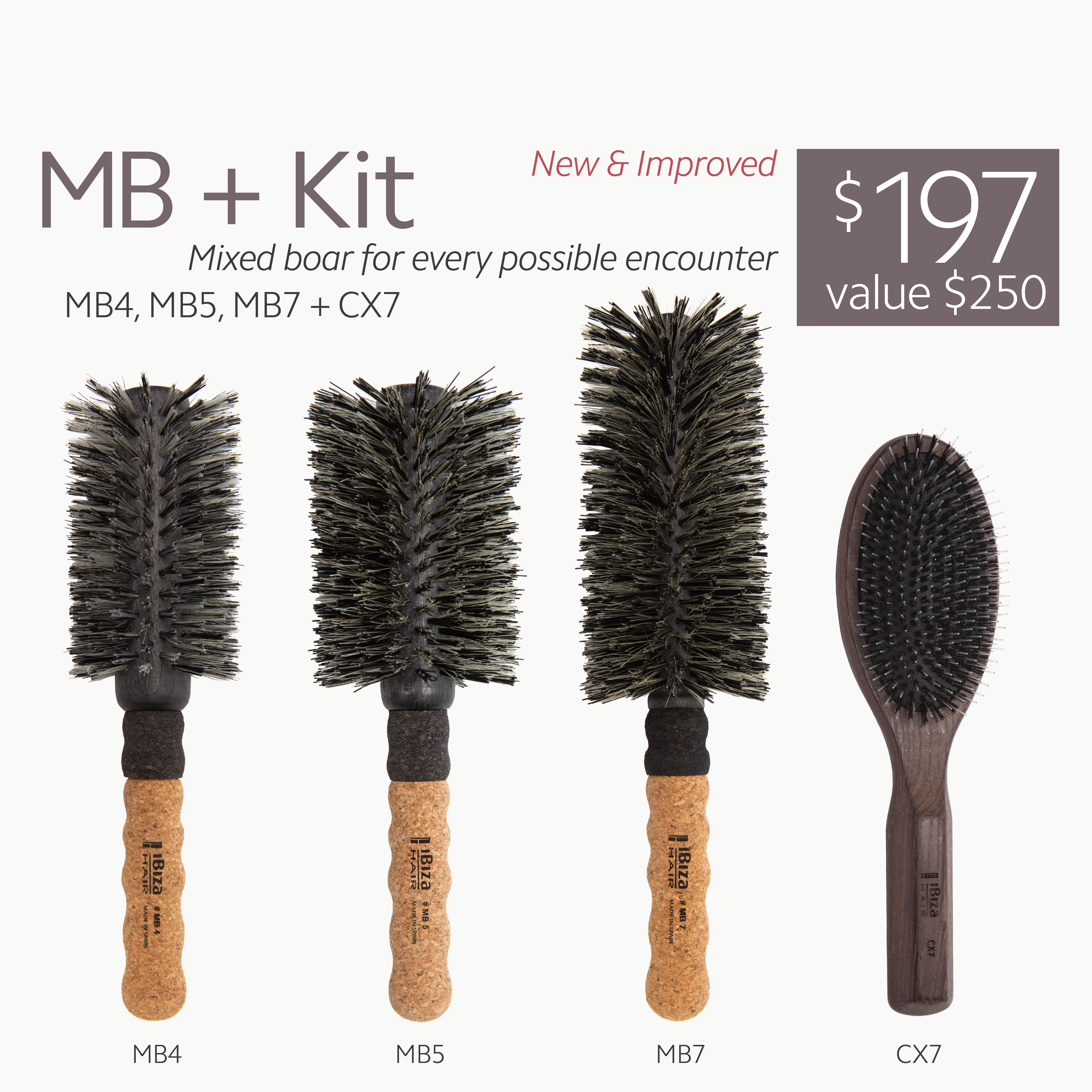 Ibiza Hair Kits MB+ brosses rondes MB4 MB5 MB7 CX7