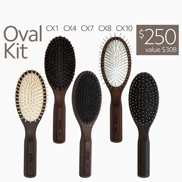 Ibiza Hair Oval Kit 5 brosses ovales CX bois carbonisé démêlage