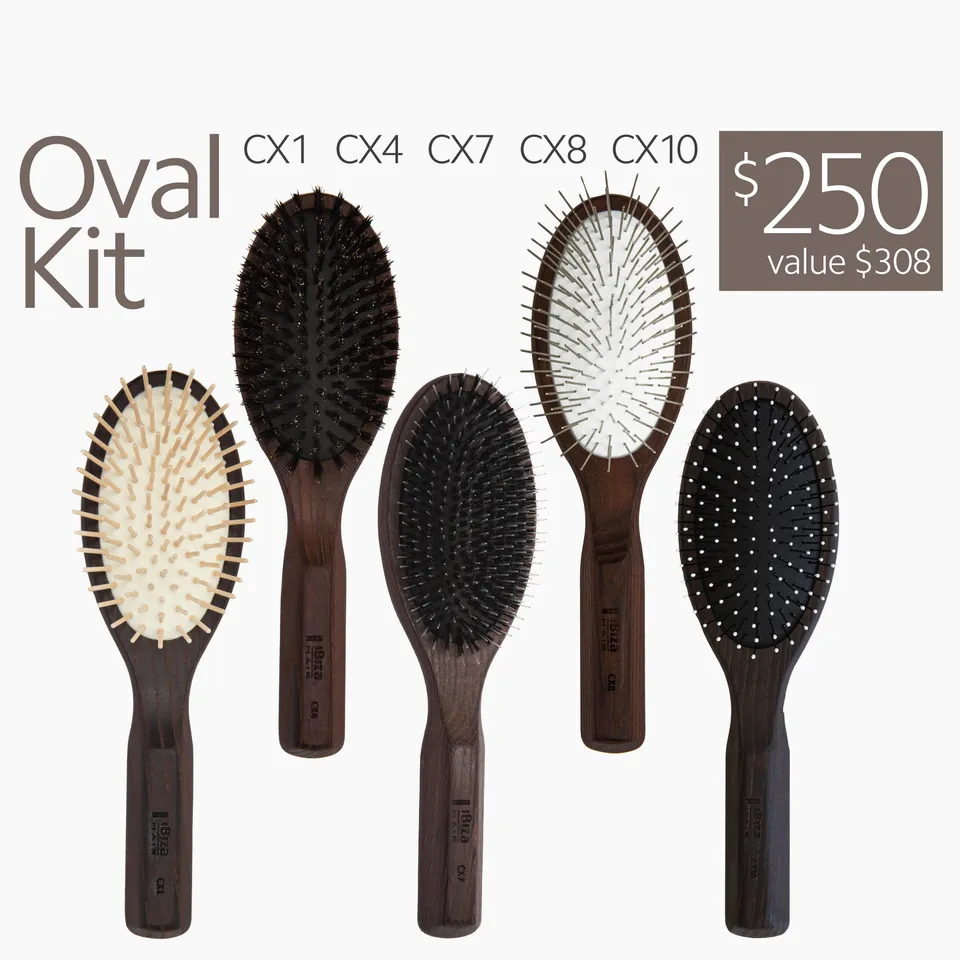 Ibiza Hair Oval Kit 5 brosses ovales CX bois carbonisé démêlage