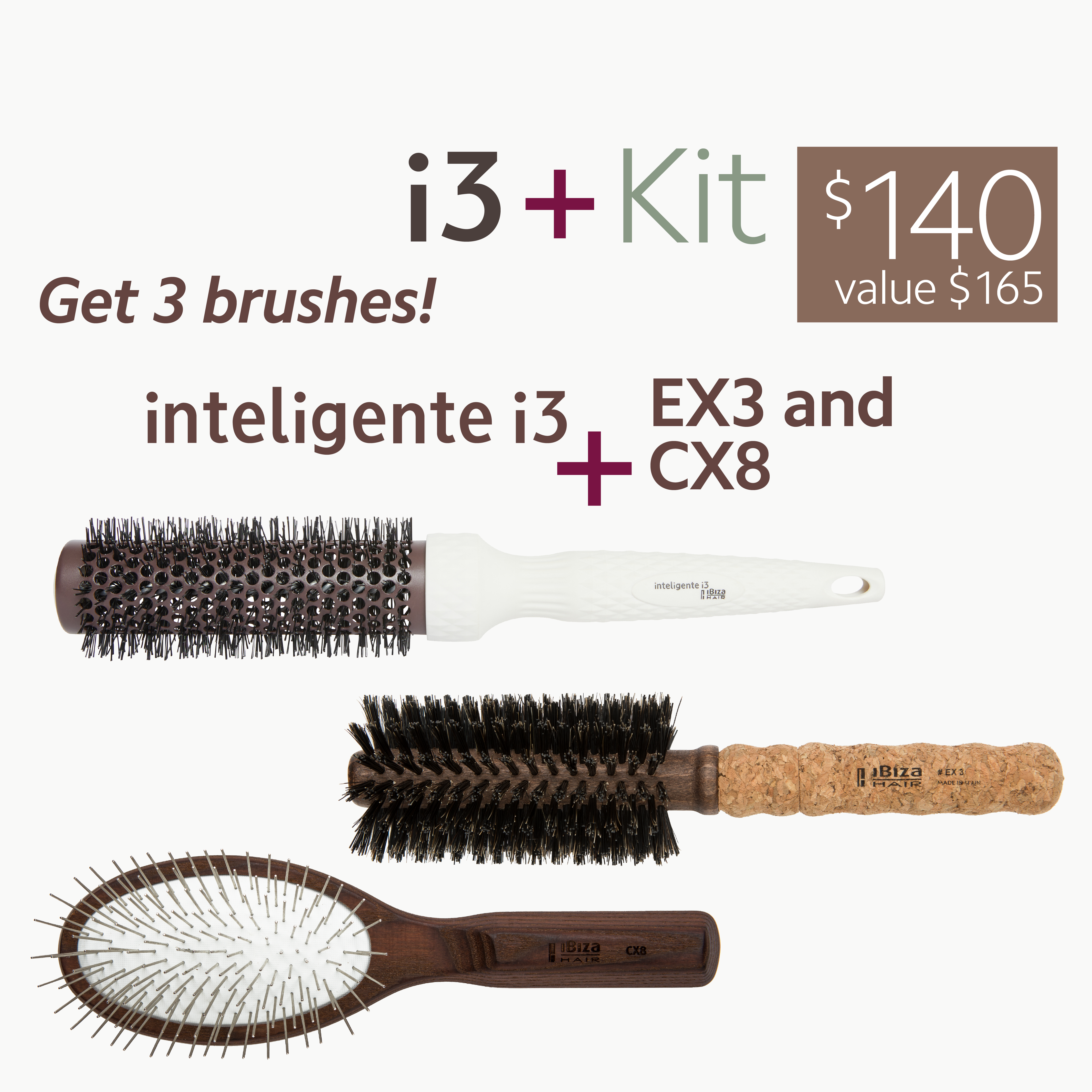 Ibiza Hair i3+ Kit brosses céramique intelligente cheveux fins