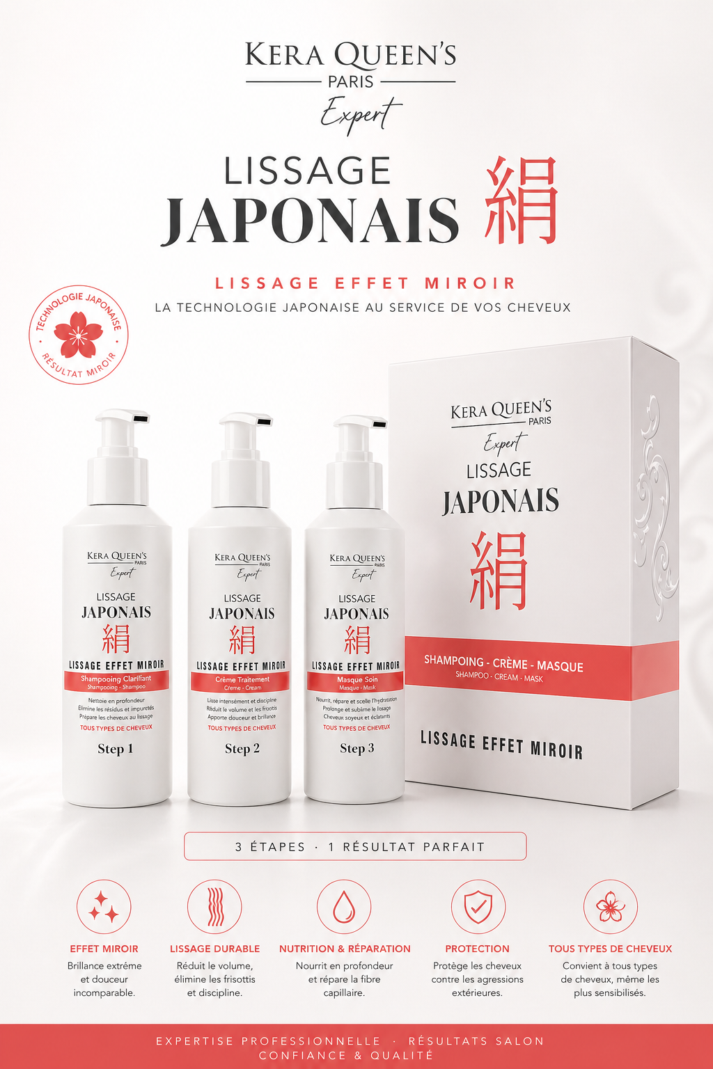 Kera Queen's Lissage Japonais Kit 3x150ml Effet Miroir