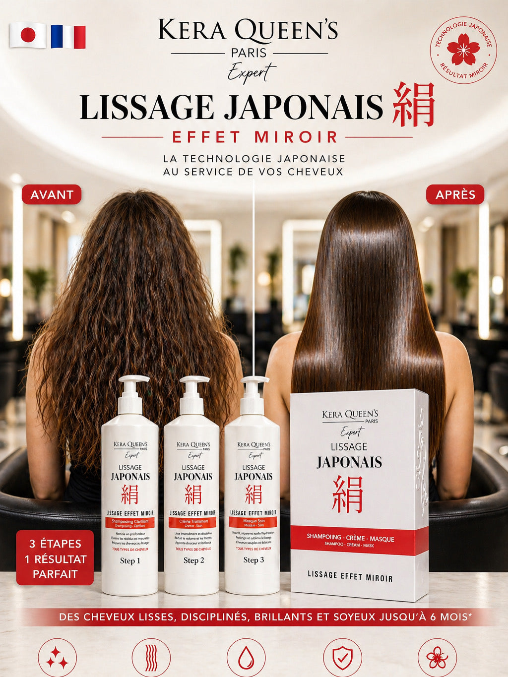 Kera Queen's Lissage Japonais Kit 3x150ml Effet Miroir