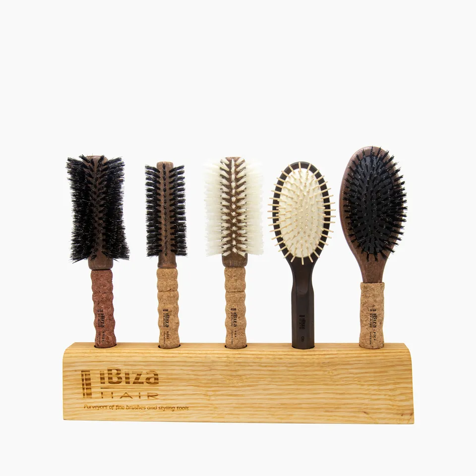 Ibiza Hair Brush Stands présentoir bois 5 brosses coiffure