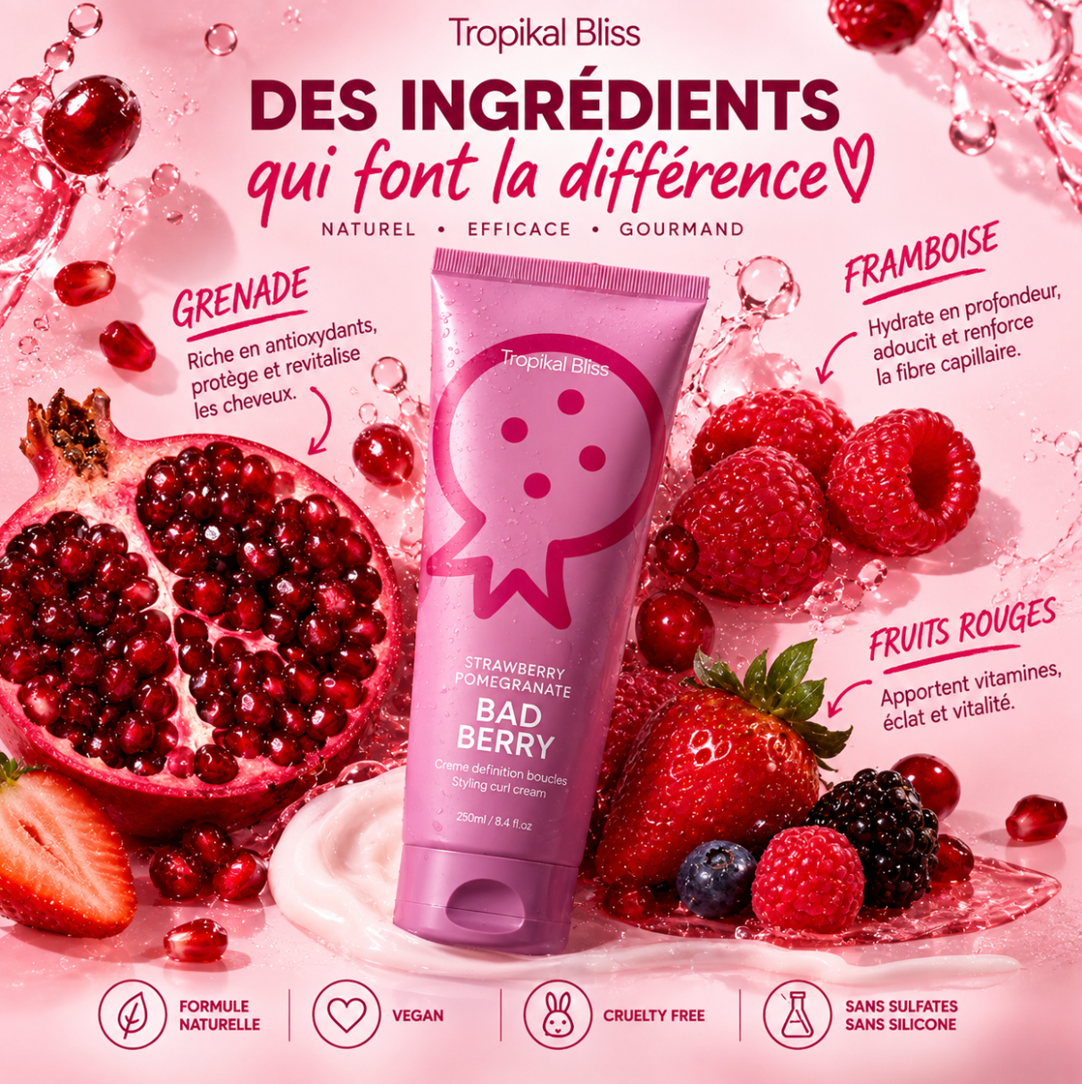 Tropikalbliss Bad Berry crème boucles définition douce