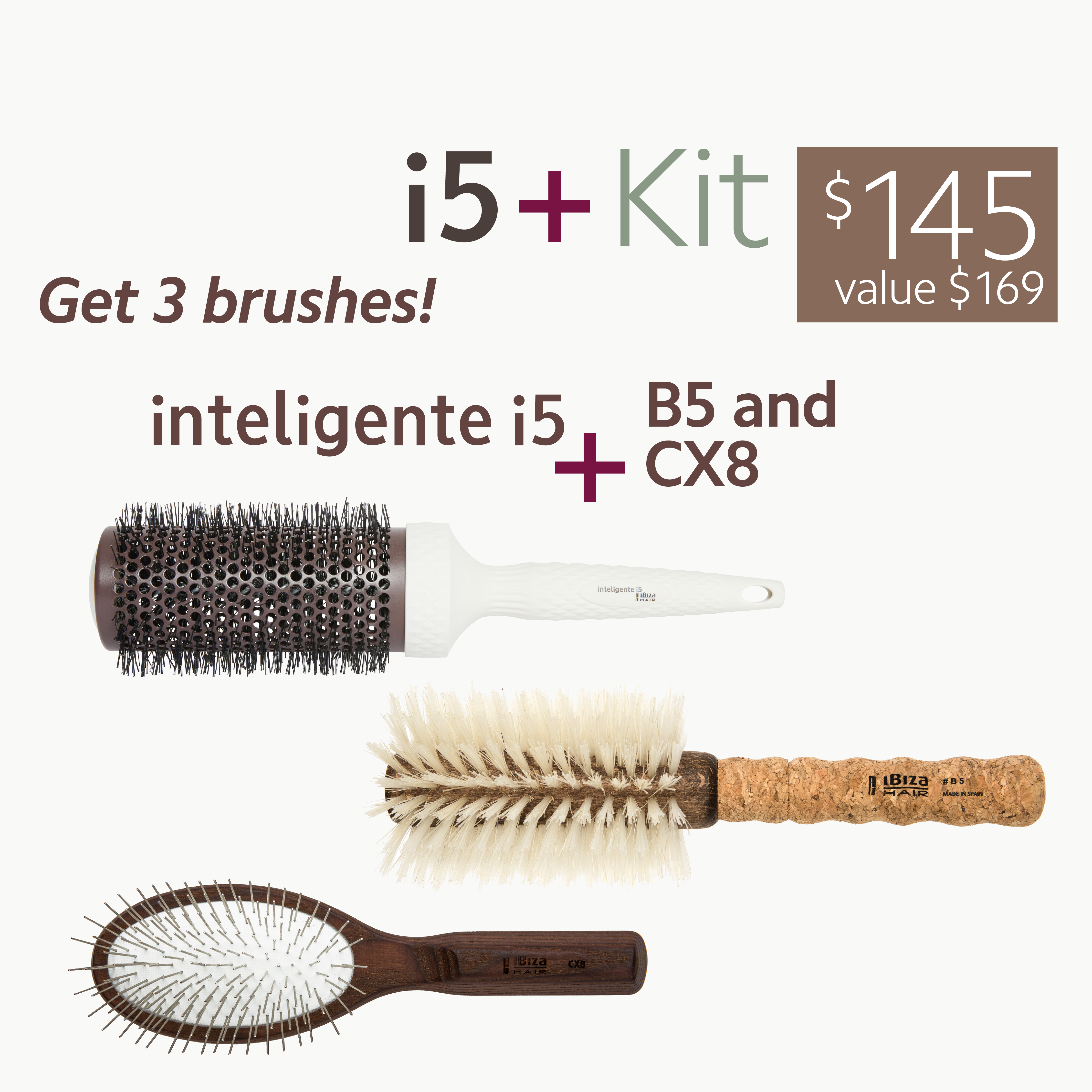 Ibiza Hair i5 Kit brosses rondes céramique cheveux colorés