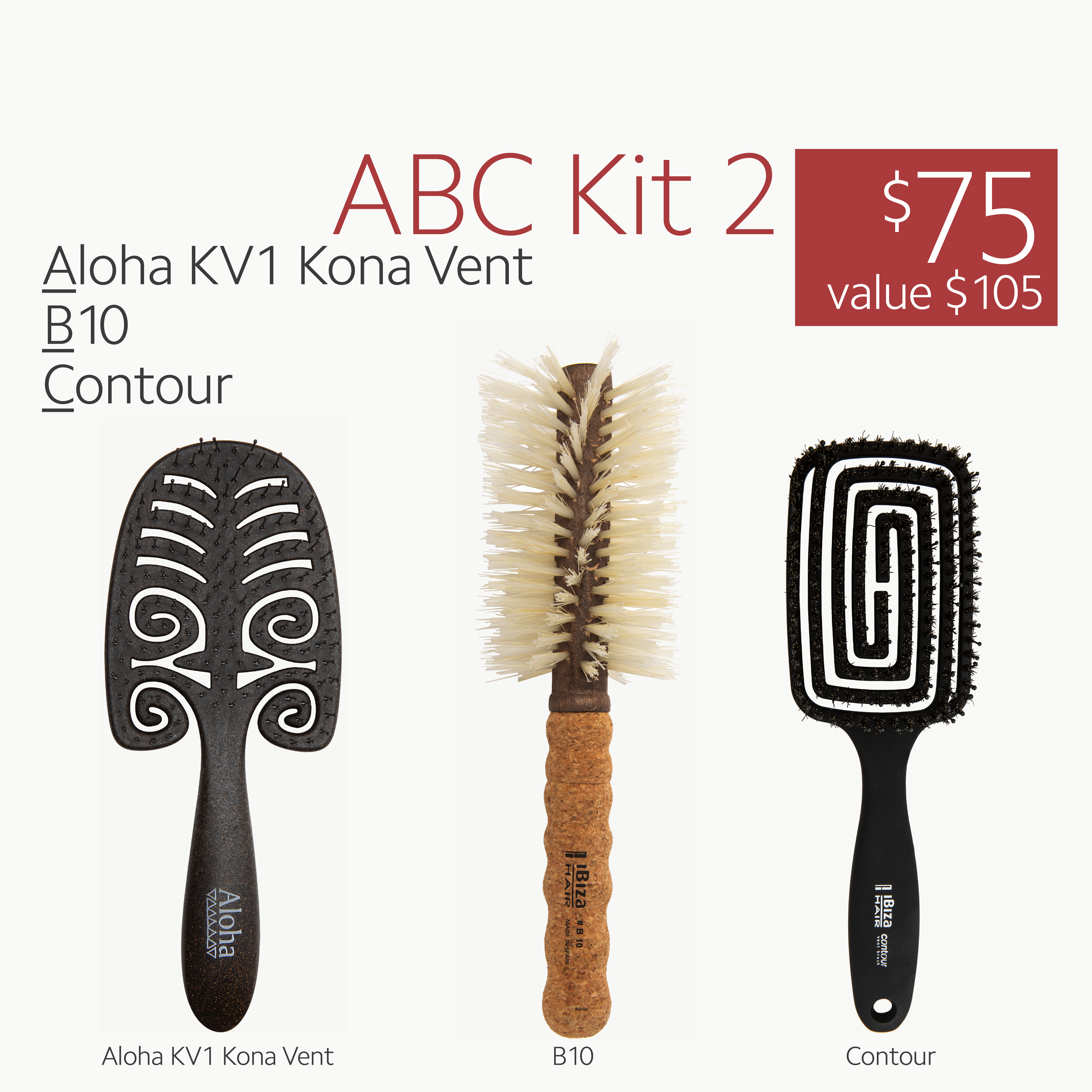 Ibiza Hair ABC Kit 2 kit brosses rondes KV1 B10 Contour liège