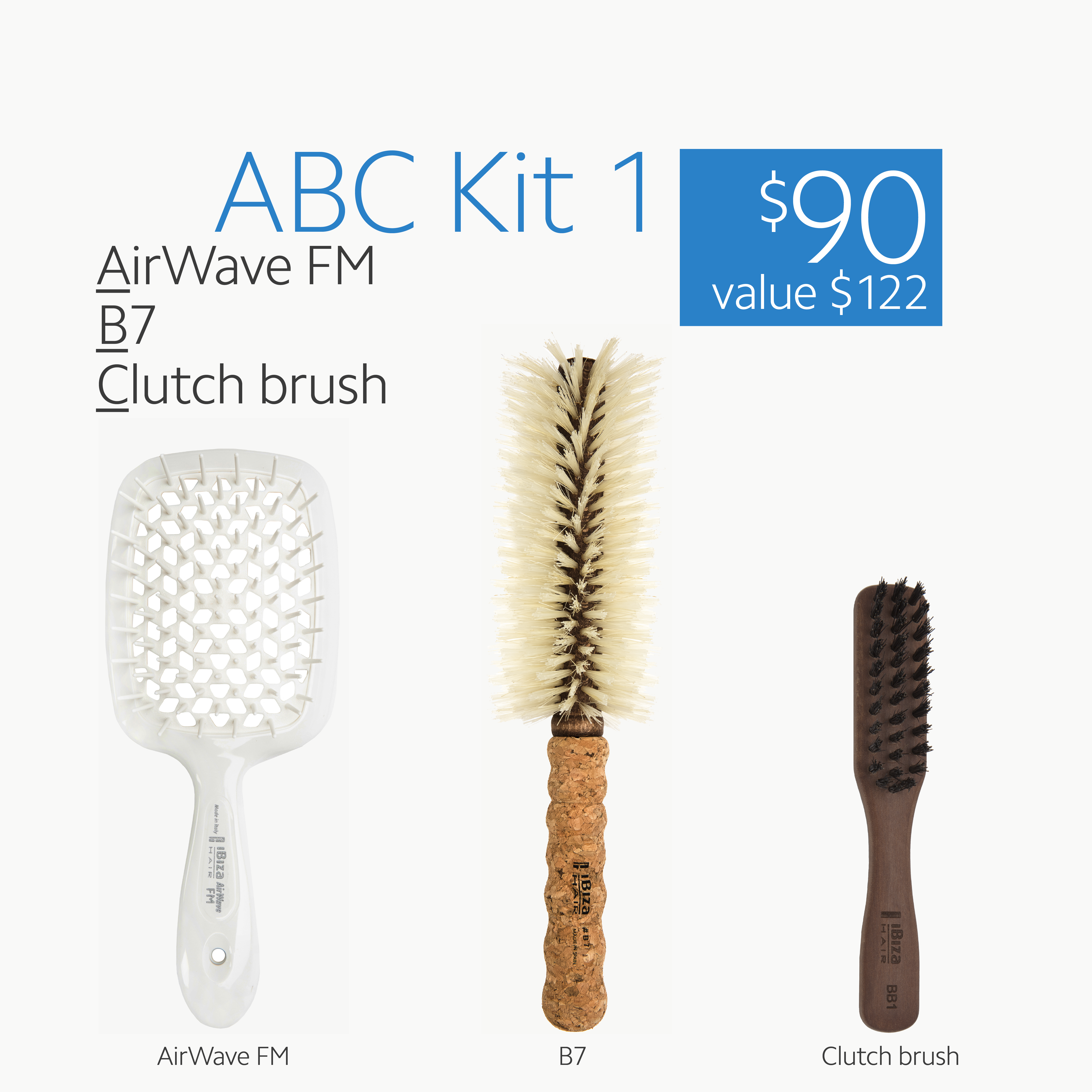 Ibiza Hair Kits ABC Kit 1 coffret 3 brosses coiffure