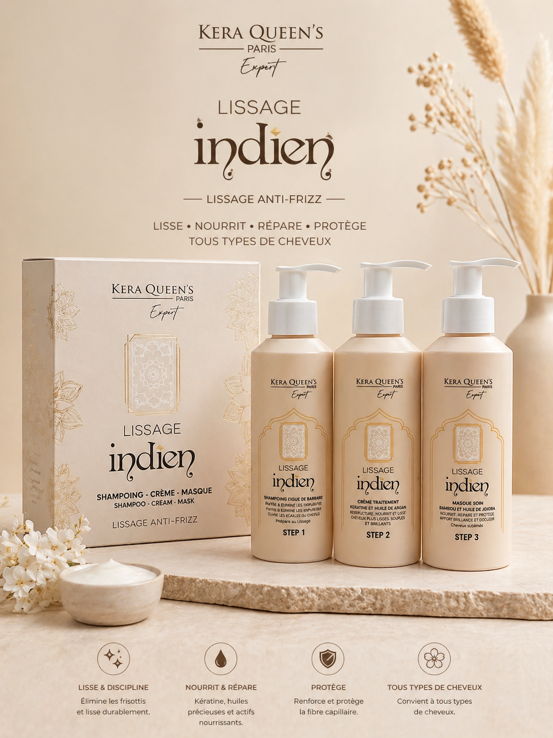 Kera Queen's Lissage Indien Anti-Frizz kit 3x150ml amla