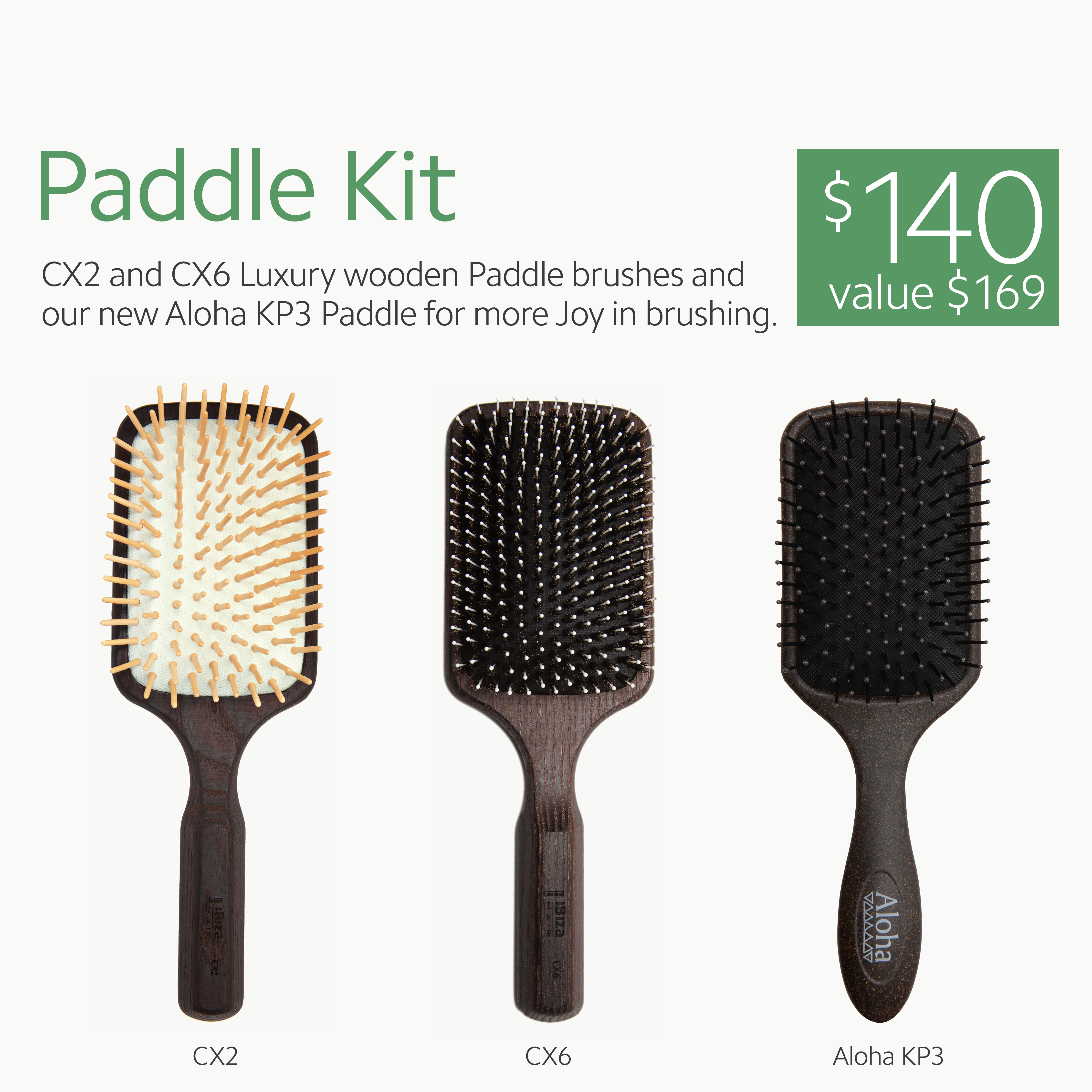 Ibiza Paddle Kit 3 brosses paddle cheveux longs