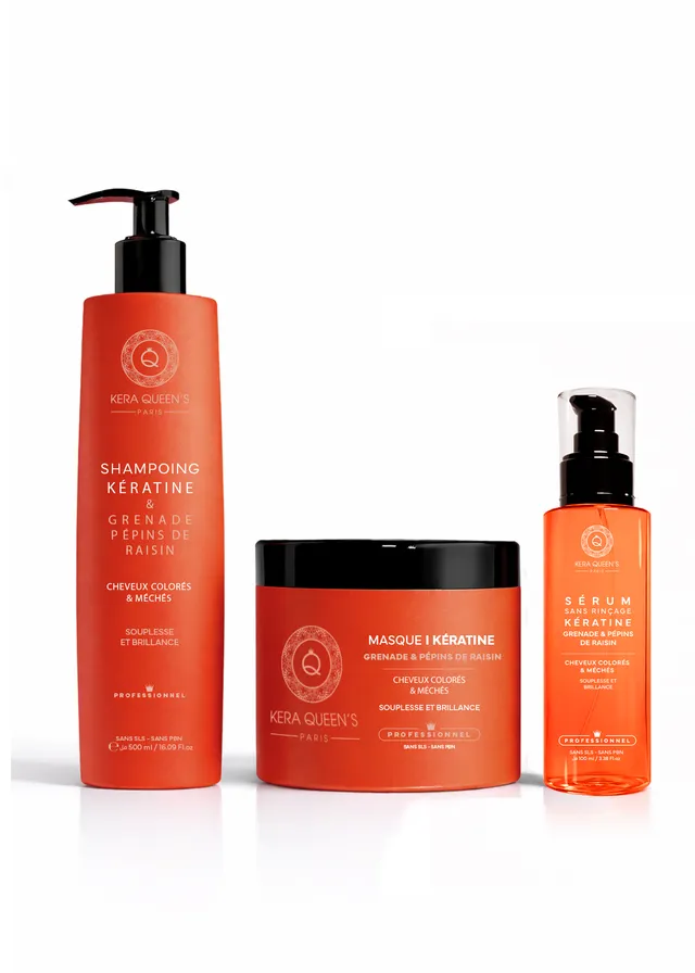 Kera Queen's Rituel Grenade Kit Trio soin cheveux colorés