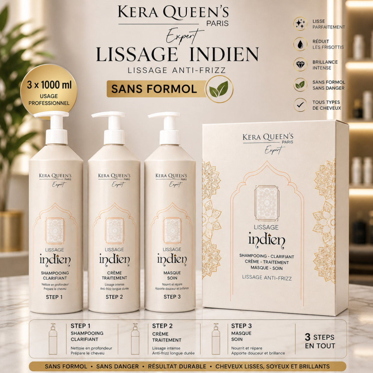 Kera Queen's Lissage Indien & Japonais kit 3 x 1 litre kératine