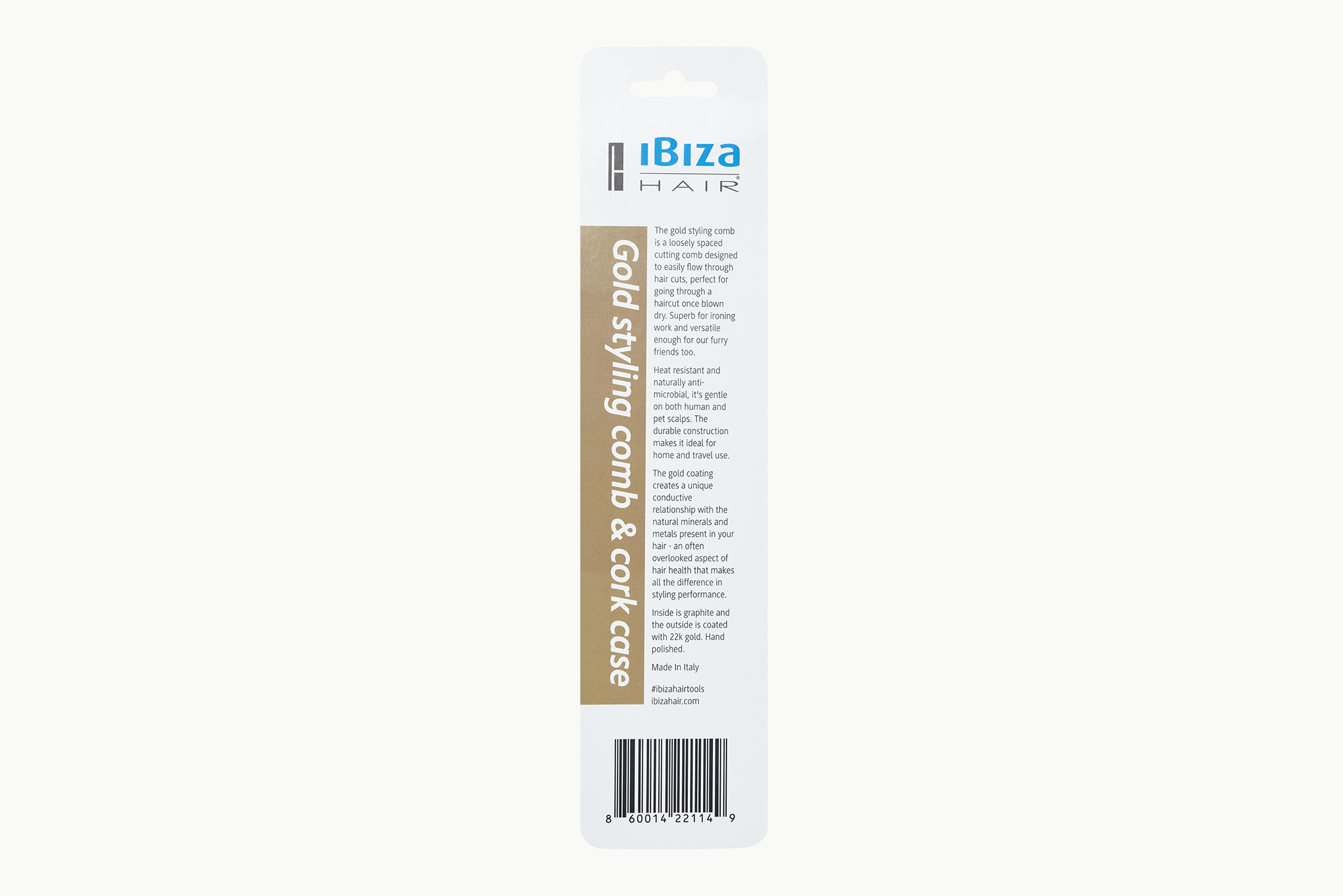Ibiza Hair peigne coiffage doré graphite étui liège